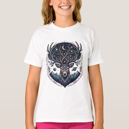 Hemelse Herten Maan & Ster Kunst Hert T-shirt (Voorkant)