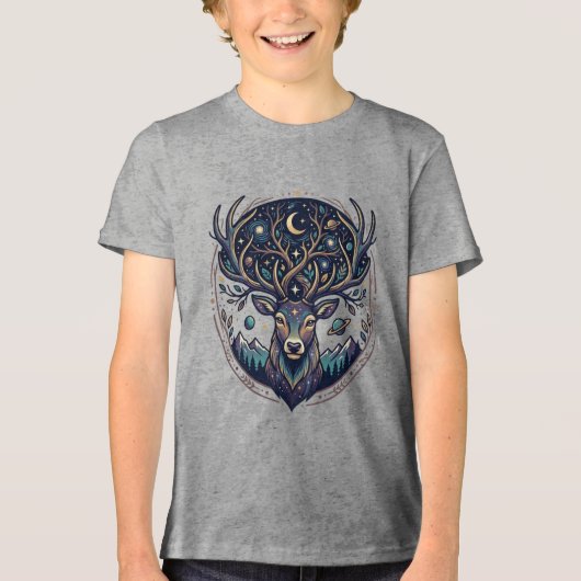Hemelse Herten Maan & Ster Kunst Hert Tri-Blend Shirt (Voorkant)