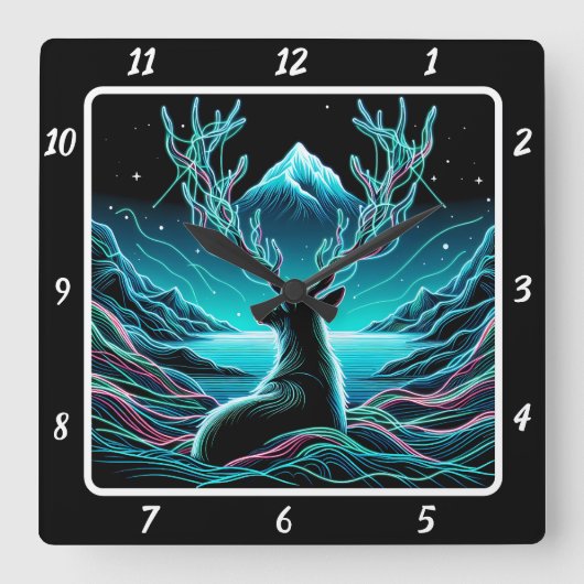 Hemelse Hertmaanlicht Vierkante Klok (Voorkant)