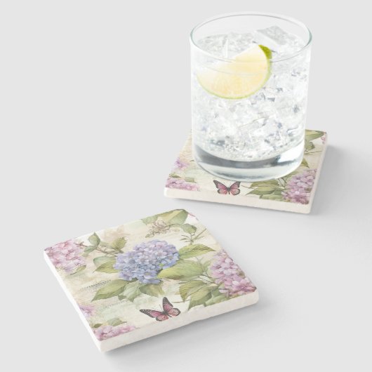 Hemelse Hydrangea Harmonie Stenen Onderzetter (Zijkant)