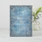 Hemelse IJsblauwe Stardust bruiloft uitnodiging (Staand voorkant)
