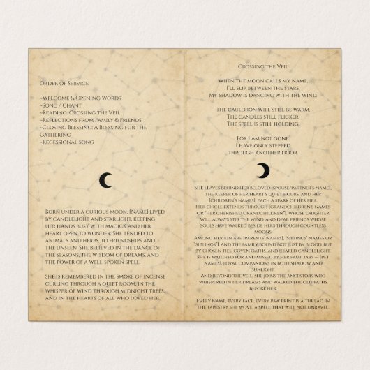 Hemelse Indigo heidense heks begrafenisprogramma Kaart (Binnenkant ongevouwen)