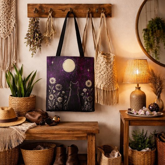 Hemelse Kat Bloemrijk Paars Tote Bag