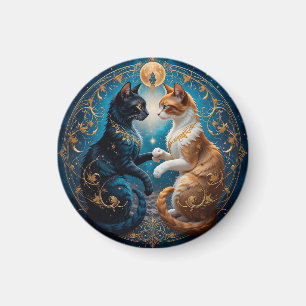 Hemelse Katten in Kosmische Kunst met Goud en Blau Magneet