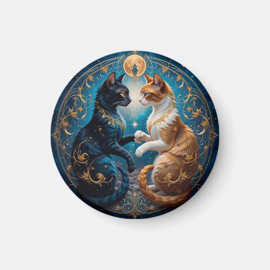 Hemelse Katten in Kosmische Kunst met Goud en Blau Magneet (Voorkant)
