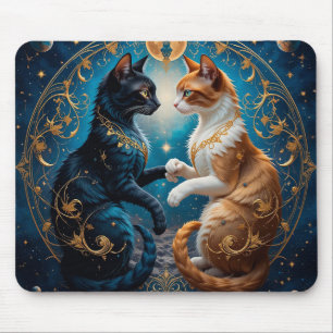 Hemelse Katten in Kosmische Kunst met Goud en Blau Muismat