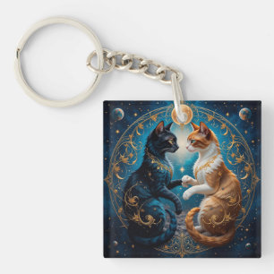 Hemelse Katten Met Kosmisch Goud Blauwe Thema 🐱 Sleutelhanger