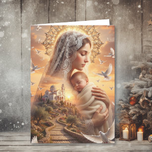 Hemelse Kerstmis Vrede Moeder Maria en Jezus Feestdagen Kaart