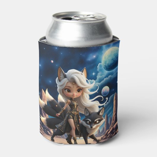 Hemelse Kitsune – Bewaker van de Vier Staarten. Blikjeskoeler (Blikje Voorkant)