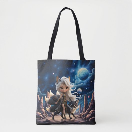 Hemelse Kitsune – Bewaker van de Vier Staarten. Tote Bag (Voorkant)