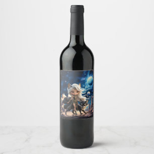 Hemelse Kitsune – Bewaker van de Vier Staarten. Wijn Etiket