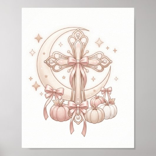 Hemelse Kruis & Herfstmaan Wanddecoratie Poster (Voorkant)