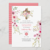 Hemelse Kruis Quinceanera Uitnodiging Boho Bloemen (Voorkant / Achterkant)