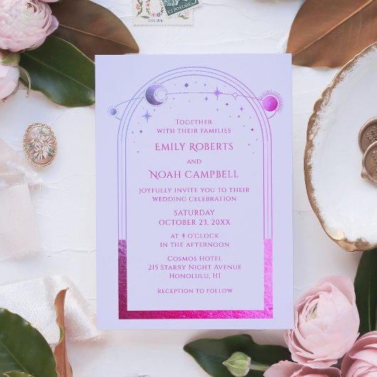 Hemelse Lavendel Roze Zon Maan Huwelijk Kaart