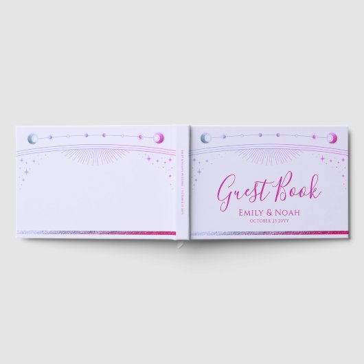 Hemelse Lavendel Roze Zon Maan Sterren Huwelijk Gastenboek (Volledig)