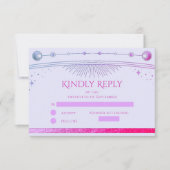 Hemelse Lavendel Roze Zon Maan Sterren Huwelijk RSVP Kaartje (Voorkant)