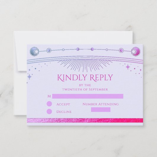 Hemelse Lavendel Roze Zon Maan Sterren Huwelijk RSVP Kaartje (Voorkant)
