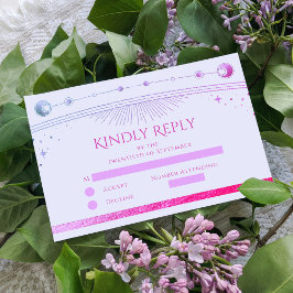 Hemelse Lavendel Roze Zon Maan Sterren Huwelijk RSVP Kaartje