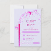 Hemelse Lavendel Roze Zon Maan Sterren Huwelijk RSVP Kaartje (Voorkant)
