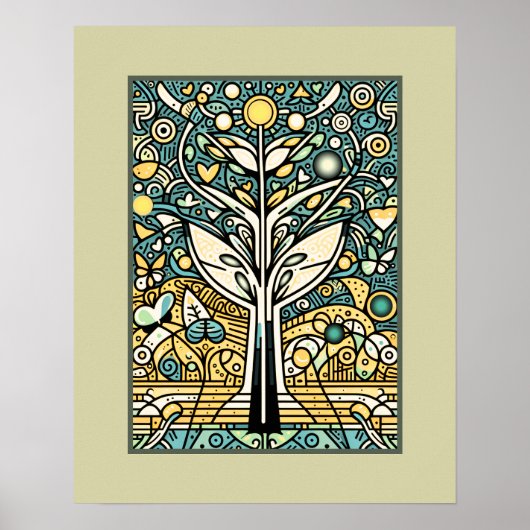 Hemelse levensboom: psychedelisch droomlandschap poster (Voorkant)