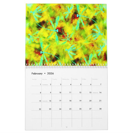 Hemelse libellen op een sterrenhemel kalender (Feb 2026)