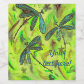 Hemelse libellen op een sterrenhemel wijn etiket (Enkel label)