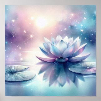 Hemelse Lotus Bloei Waterlelie Spiritueel Kosmisch Poster