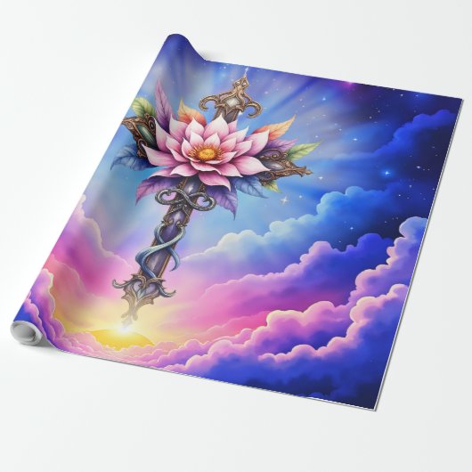 Hemelse Lotus Kruis Cadeaupapier (Uitgerold)