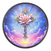 Hemelse Lotus Kruis Hockey Puck (Voorkant)