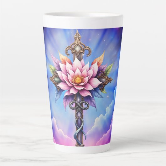 Hemelse Lotus Kruis Latte Mok (Voorkant)