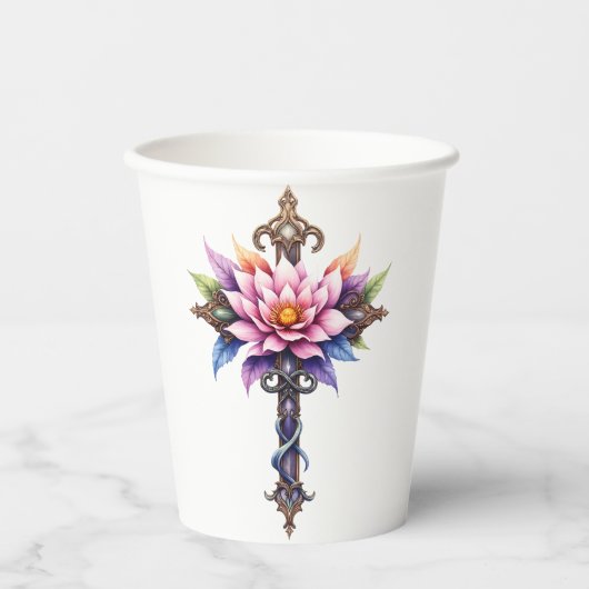 Hemelse Lotus Kruis Papieren Bekers (Voorkant)