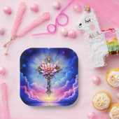 Hemelse Lotus Kruis Papieren Bordje (Feest)