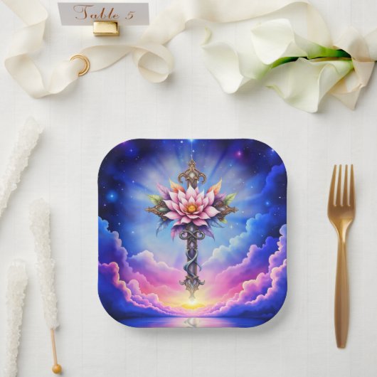 Hemelse Lotus Kruis Papieren Bordje (Huwelijk)