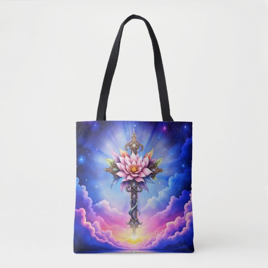 Hemelse Lotus Kruis Tote Bag (Voorkant)