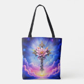 Hemelse Lotus Kruis Tote Bag (Achterkant)