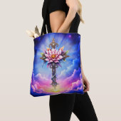 Hemelse Lotus Kruis Tote Bag (Dichtbij)