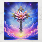 Hemelse Lotus Kruis Wijn Etiket (Enkel label)