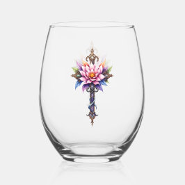Hemelse Lotus Kruis Wijnglas Zonder Voet