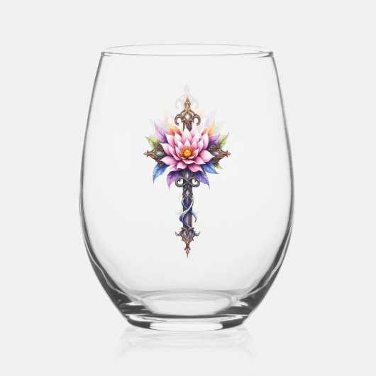 Hemelse Lotus Kruis  Wijnglas Zonder Voet (Voorkant)