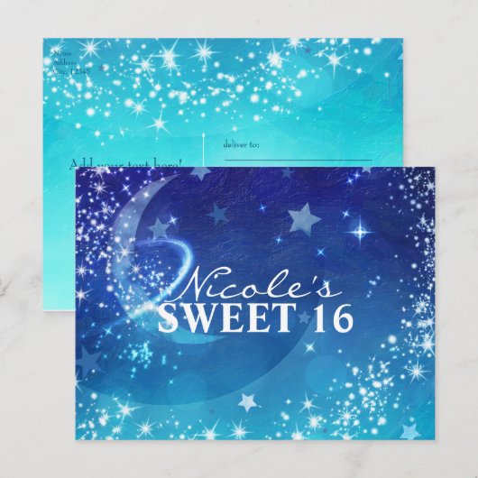 Hemelse lucht maan glinster feest datum save aankondigingskaart (Voorkant / Achterkant)