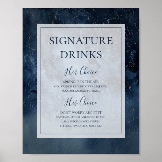 Hemelse lucht met lijst signatuur drankjes bord poster (Voorkant)