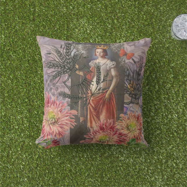 Hemelse Maagd Godin Collage: Vintage Hemels Buitenkussen (Gras)