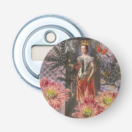 Hemelse Maagd Godin Collage: Vintage Hemels Button Flesopener (Voorkant)