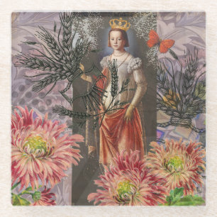 Hemelse Maagd Godin Collage: Vintage Hemels Glazen Onderzetter