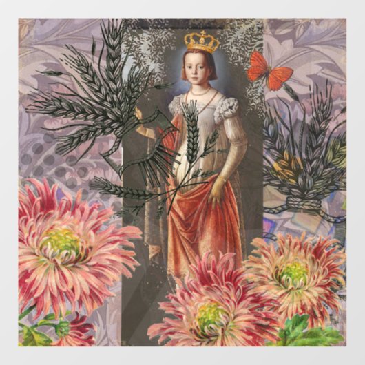 Hemelse Maagd Godin Collage: Vintage Hemels Raamsticker (Vel)