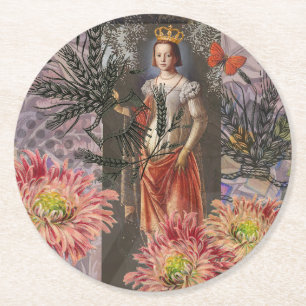 Hemelse Maagd Godin Collage: Vintage Hemels Ronde Kartonnen Onderzetter