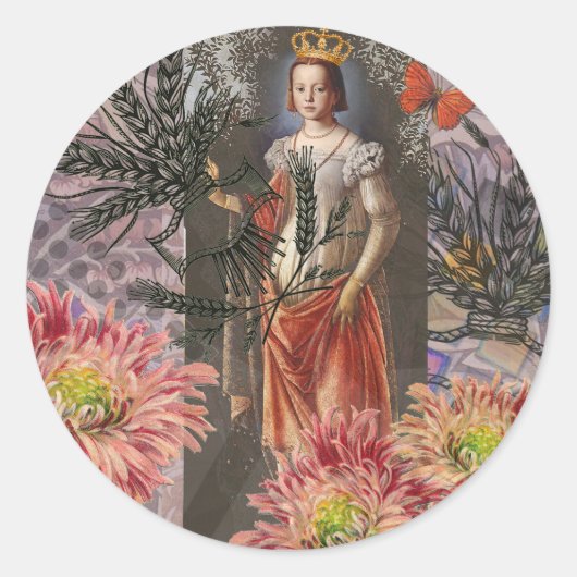 Hemelse Maagd Godin Collage: Vintage Hemels Ronde Sticker (Voorkant)