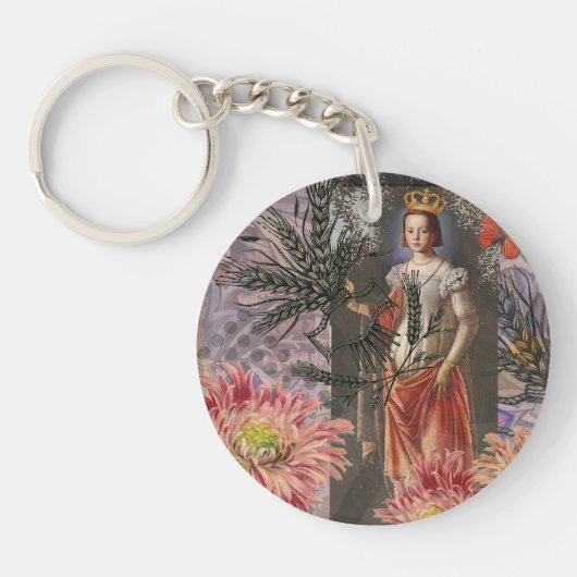 Hemelse Maagd Godin Collage: Vintage Hemels Sleutelhanger (Voorkant)