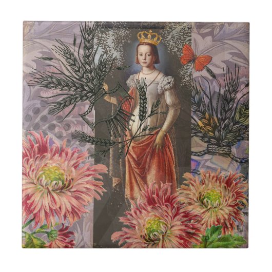 Hemelse Maagd Godin Collage: Vintage Hemels Tegeltje (Voorkant)