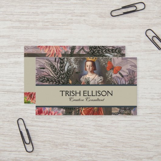 Hemelse Maagd Godin Collage: Vintage Hemels Visitekaartje (Voorkant / Achterkant in situ)
